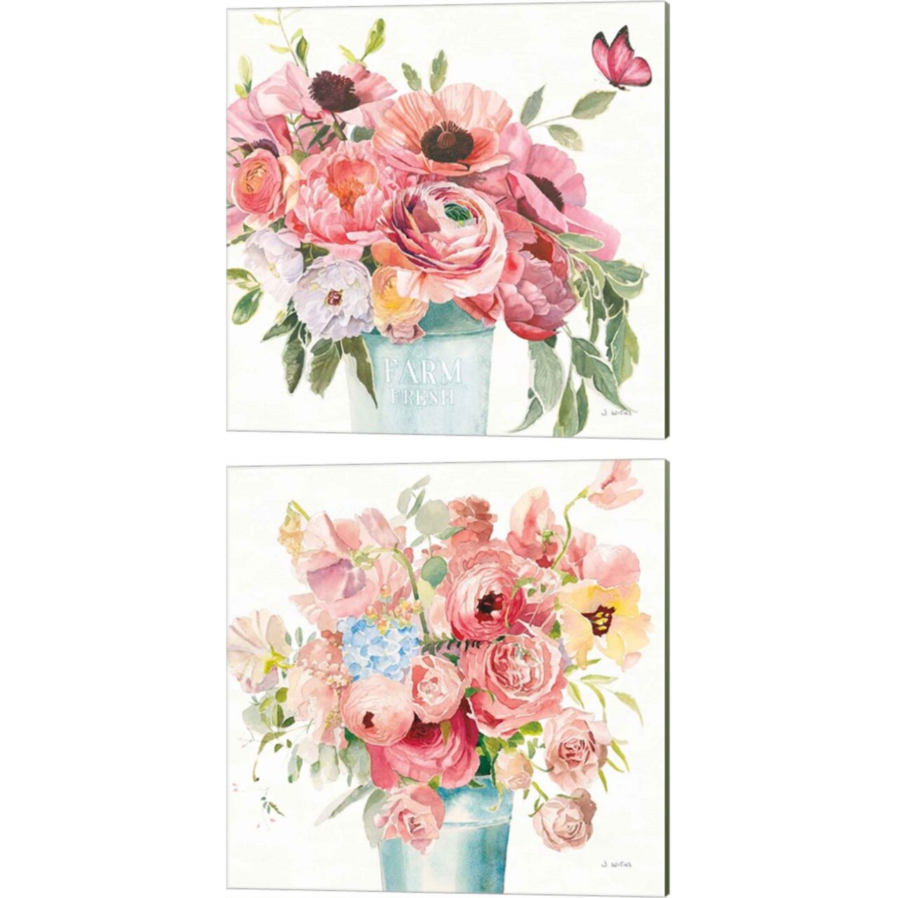 Boho Bouquet A by James Wiens 14" x 14" Canvas Wall Art (Set of 2)
